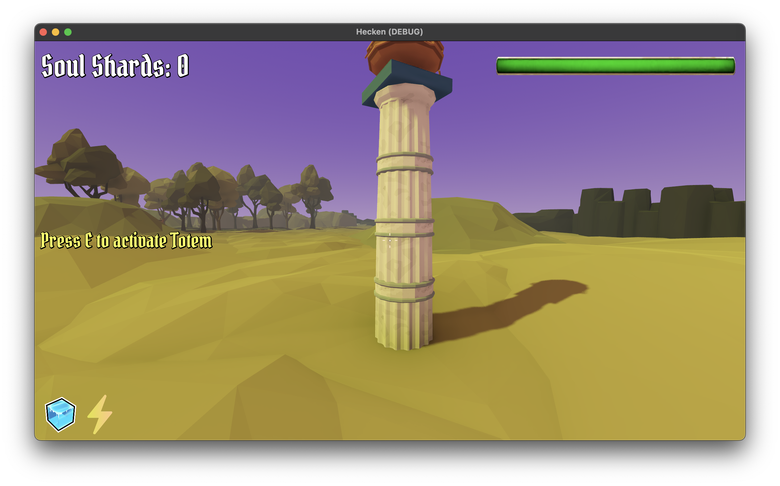 The finished totem in the second level, each ring represents 25% of the totem being charged, currently in their uncharged material states