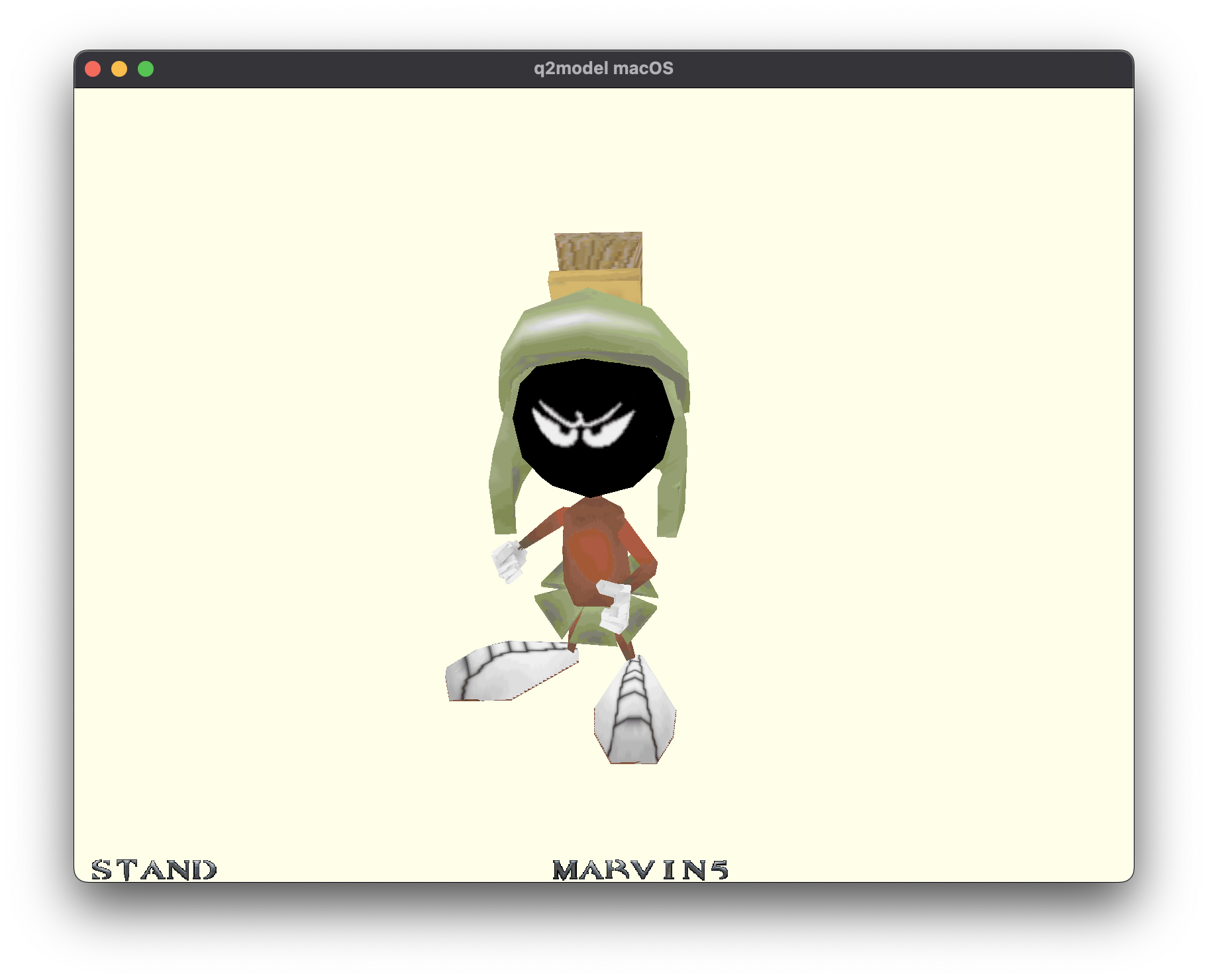 Marvin the Martian Quake 2 Model, against a new background and including text that displays the animation and texture variant